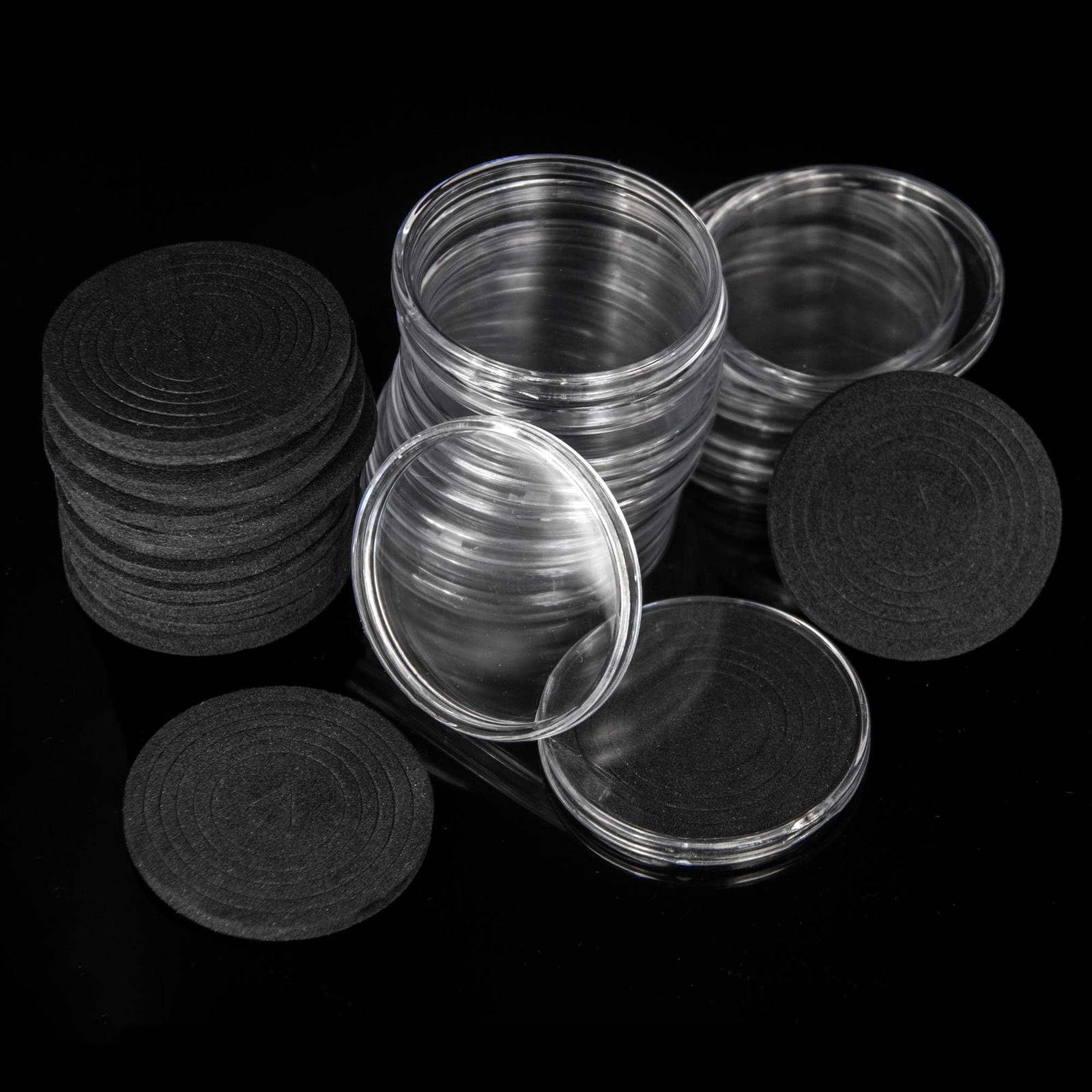20 Sets Coin Capsules 46mm with 6 [20/25/30/35/40/46MM], Black Eva Foam Pads 
