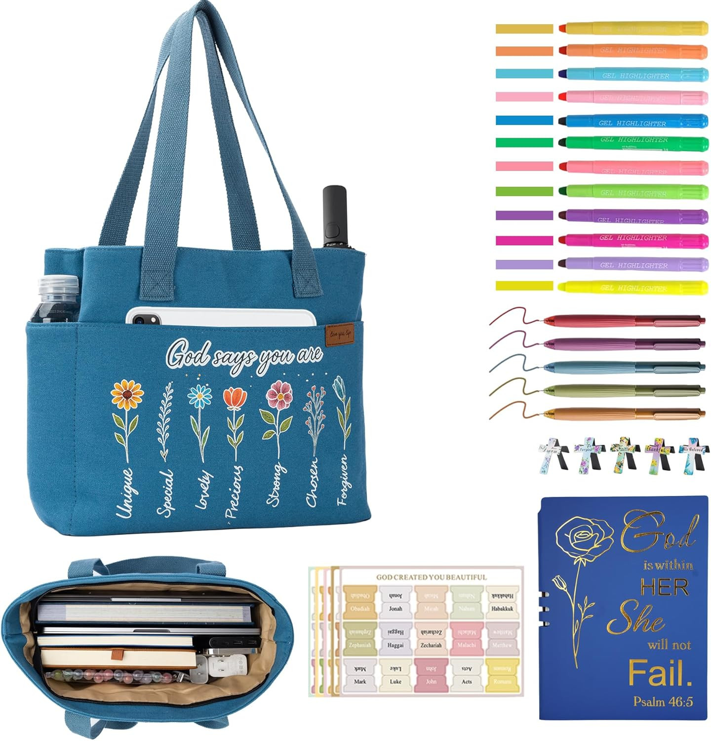 25-Piece Bible Study Supplies Kit with Tote Bag, Highlighters, and Accessories