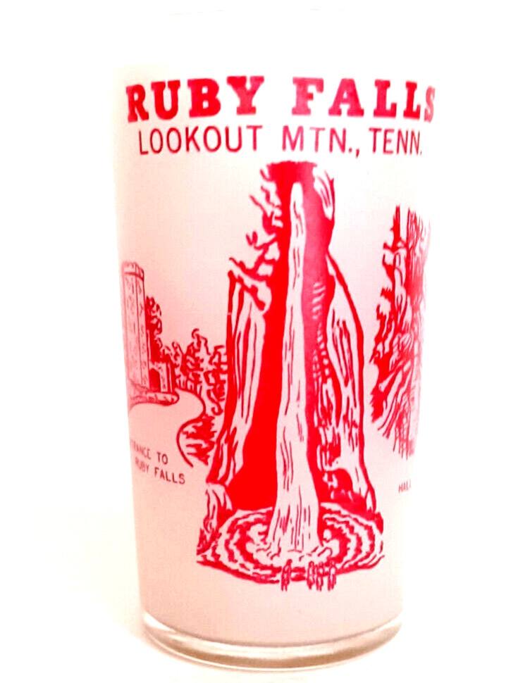 Hazel Atlas Ruby Falls Lookout Mountain Tennessee Frosted Souvenir Tumbler Vtg