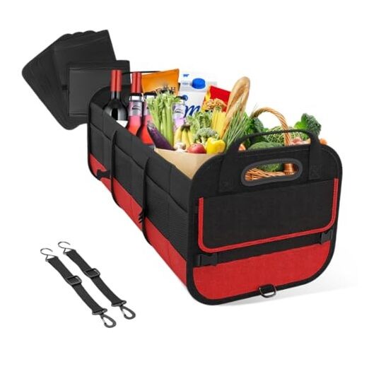 Large Organizer for Car, 95L Stretchable Storage Trunk Organizer Black & Red