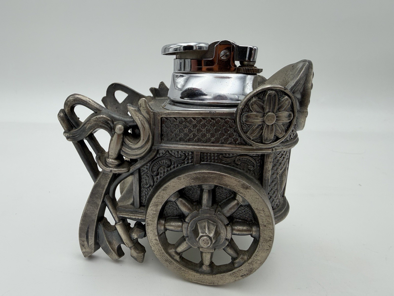 Vintage Desk Lighter Stylized Roman Chariot Refillable Metal