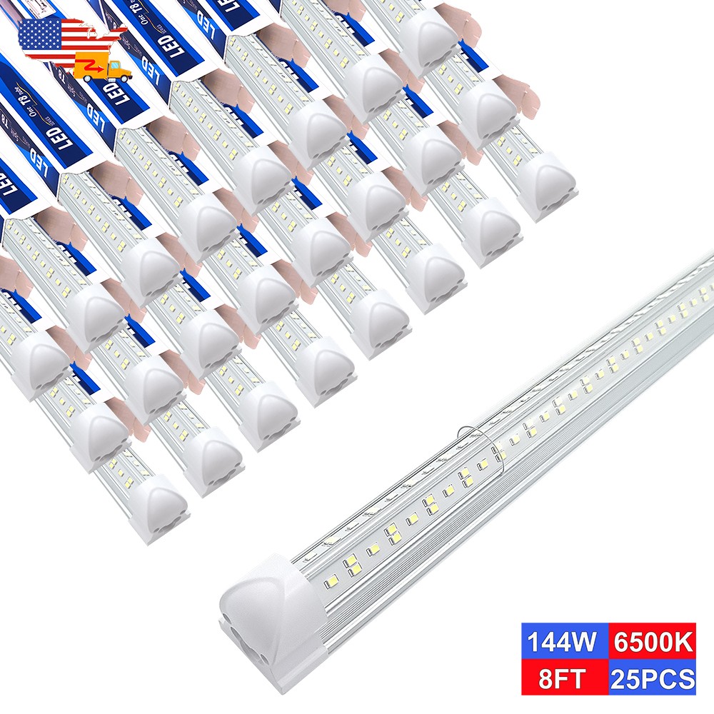 25 Pack 8Ft T8 Integrated LED Tube Light 6500K 144W Garage Shop Fixture Linkable