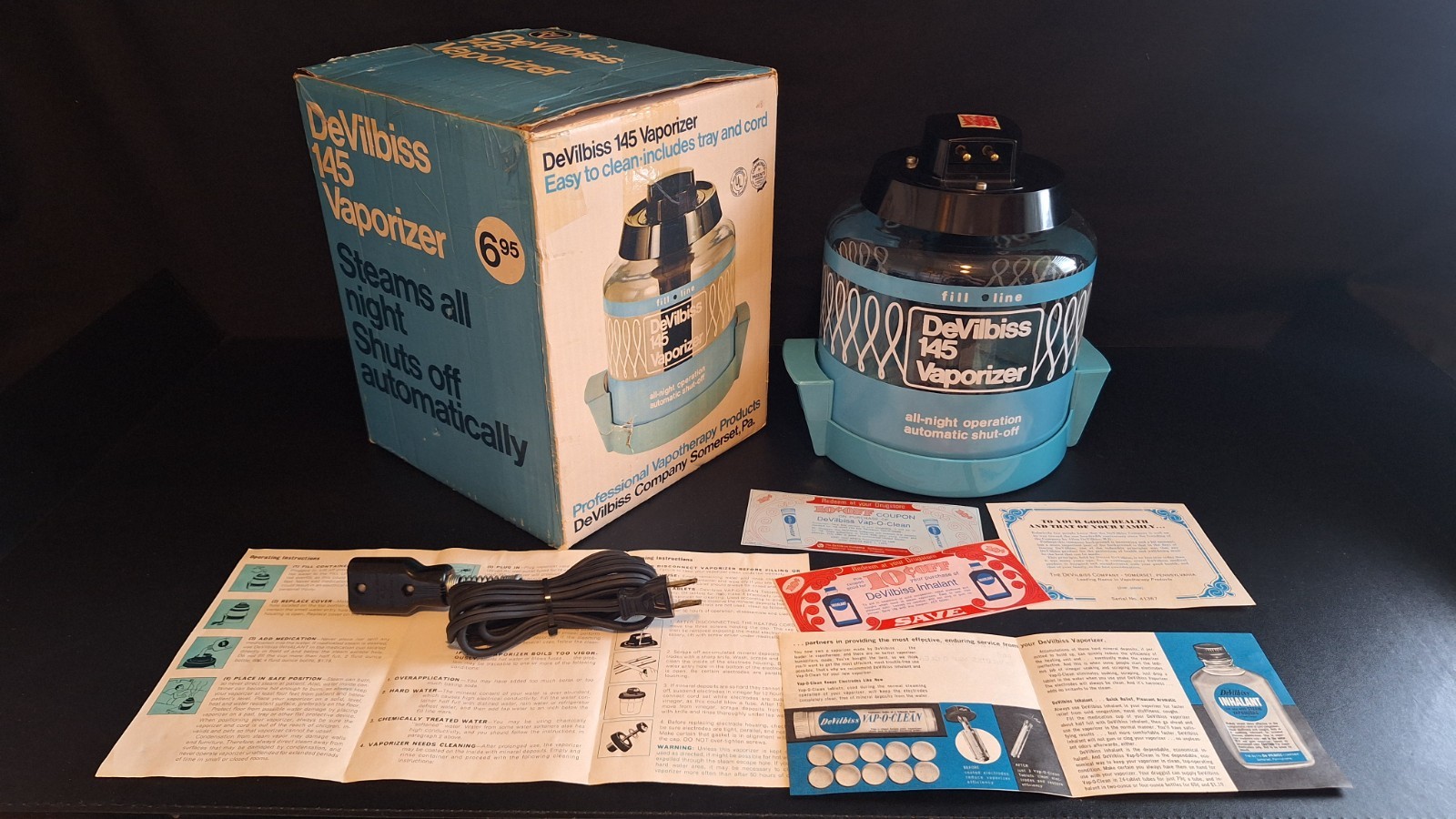 DeVilbiss 145 Vaporizer Humidifier Box Instruction 1966 Vintage Clean Electrodes