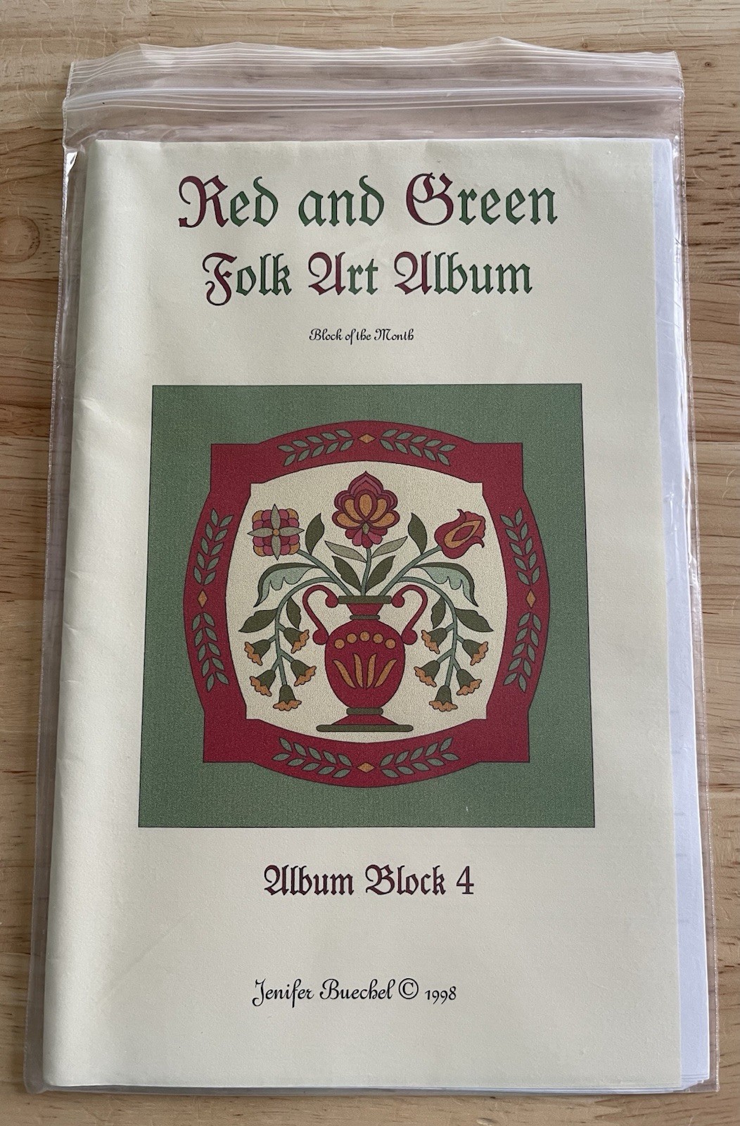 RED AND GREEN FOLK ART ALBUM Block Of The Month Pattern Block 4