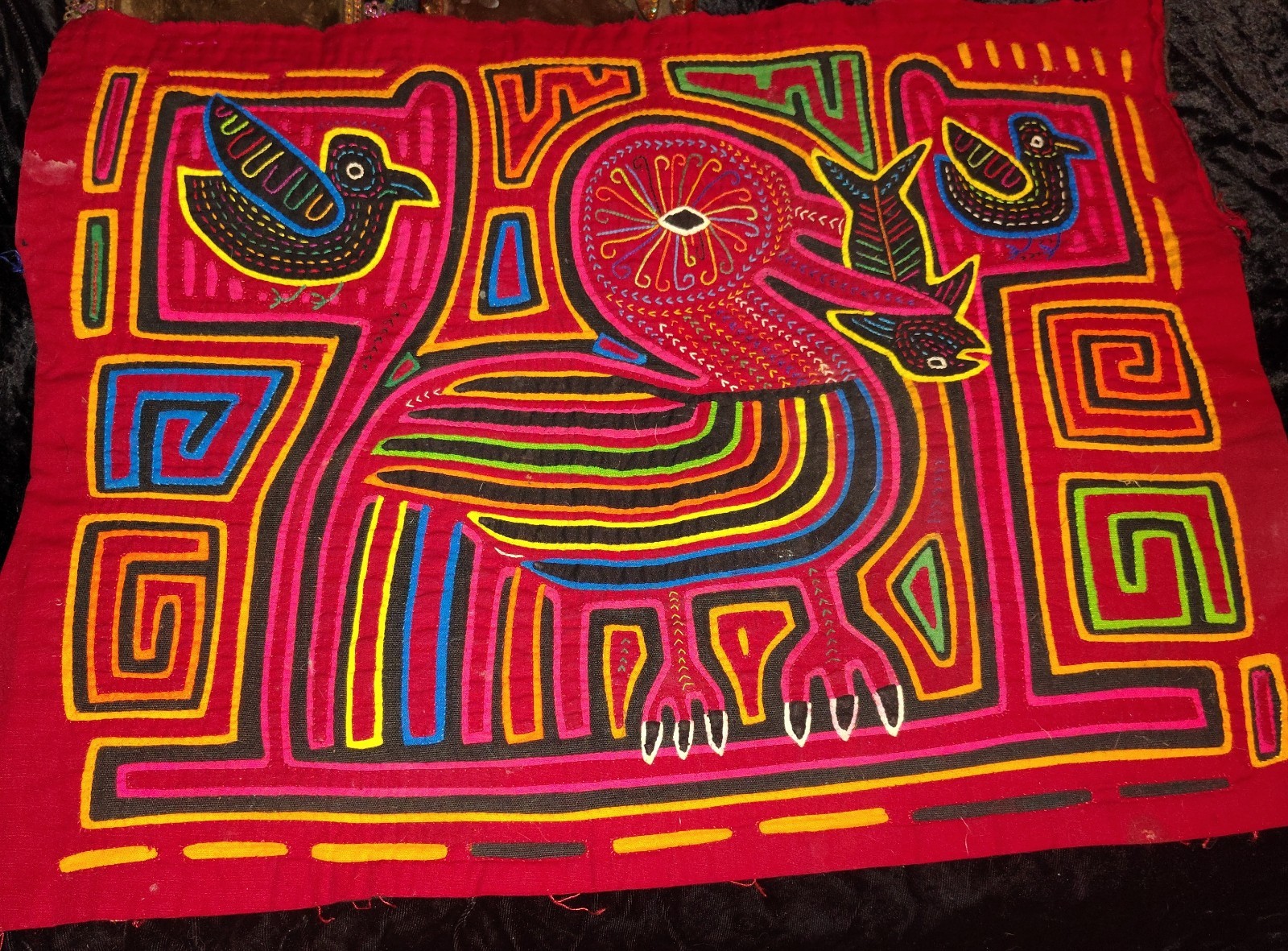 Kuna Folk Art Bird Appliqué Cotton Tapestry Handmade OOAK Panama Medium