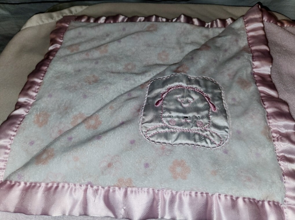 Nuby Lamb Pink White Floral Flowers Blanket Satin Trim Lovey Baby Girl Plush