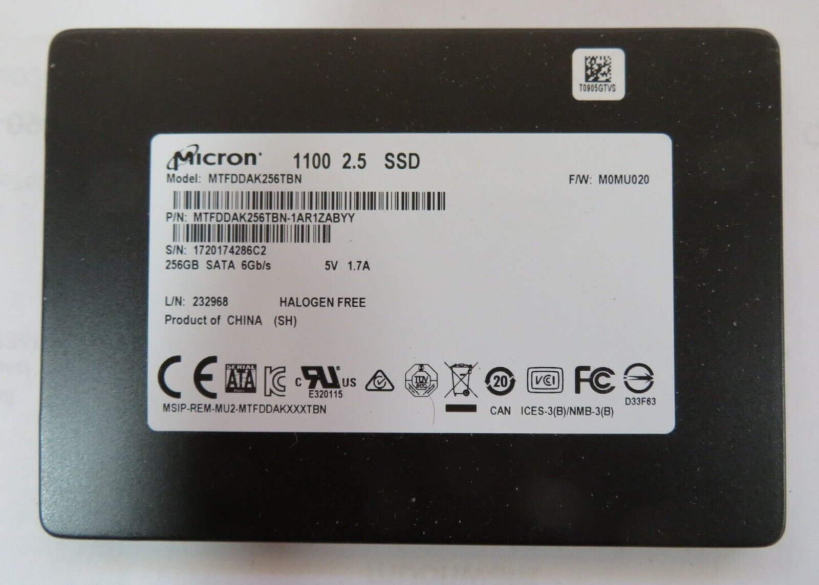 Lot of 37 Micron 1100 256GB SATA 6Gbp/s MTFDDAK256TBN 2.5" Solid State Drive