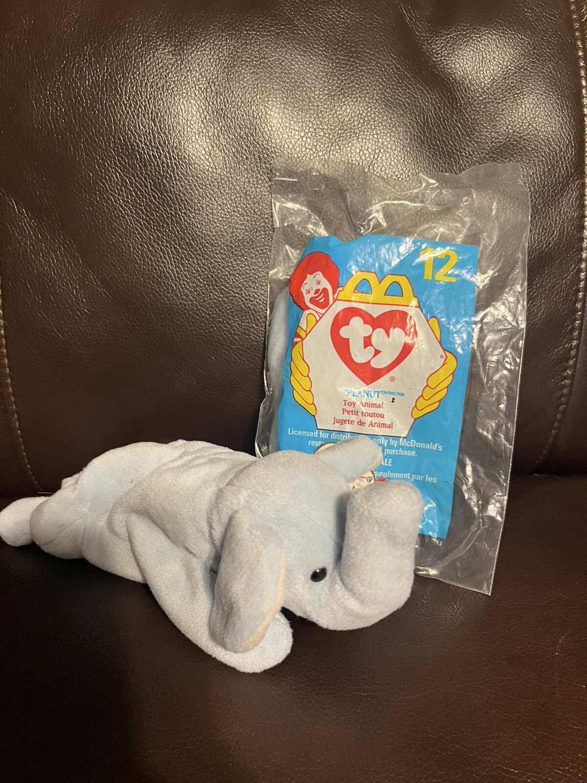 Ty Beanie Babies Peanut The Elephant - Light Blue With Sealed McDonald’s Peanut.