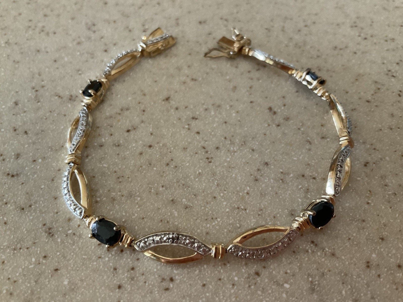 Vintage Sterling Silver Bracelet Two Tone Tennis Bracelet Sapphire w Cz? 925