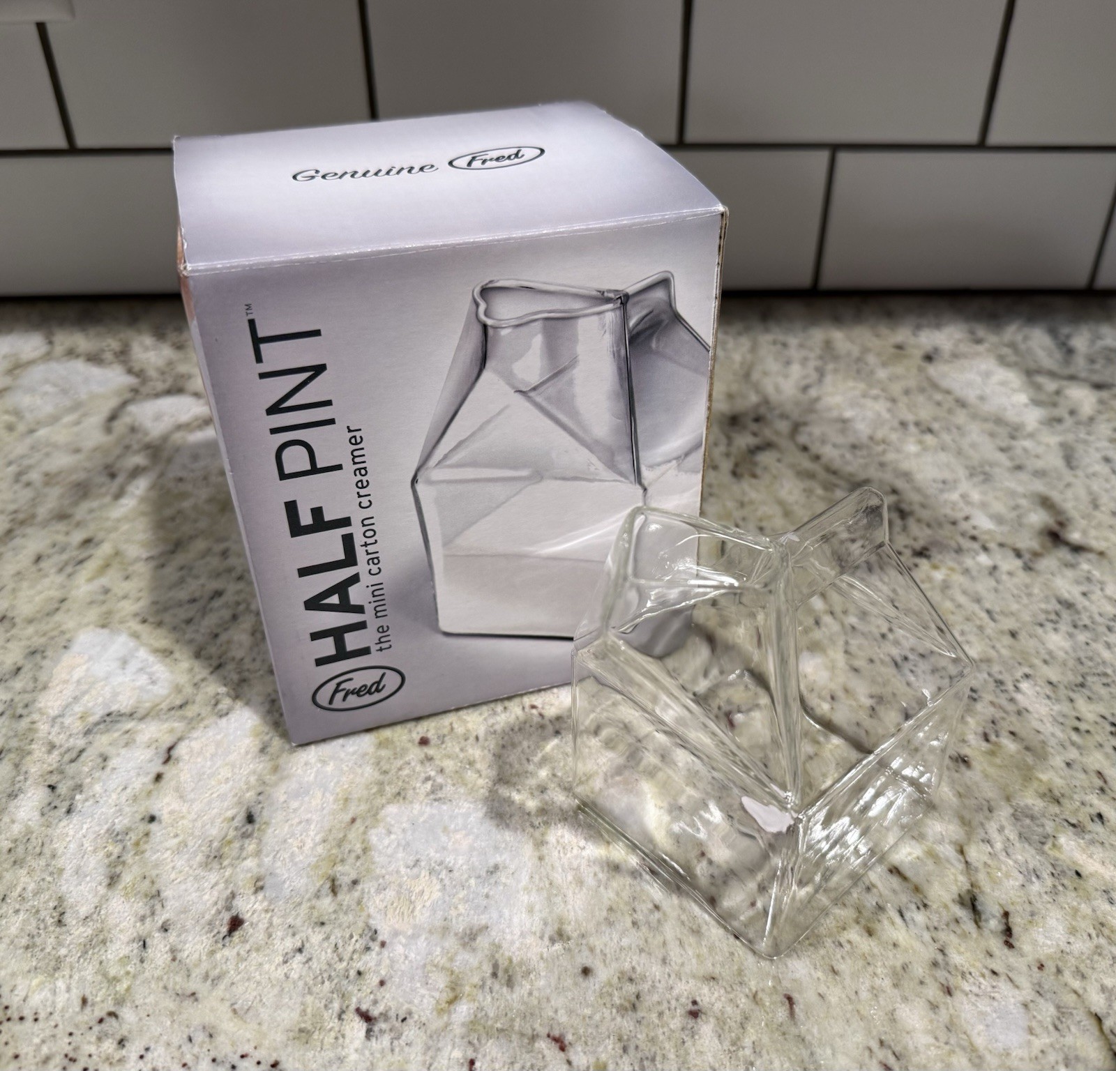 Fred HALF PINT Clear Glass Mini Milk Carton Creamer Pitcher 12 oz