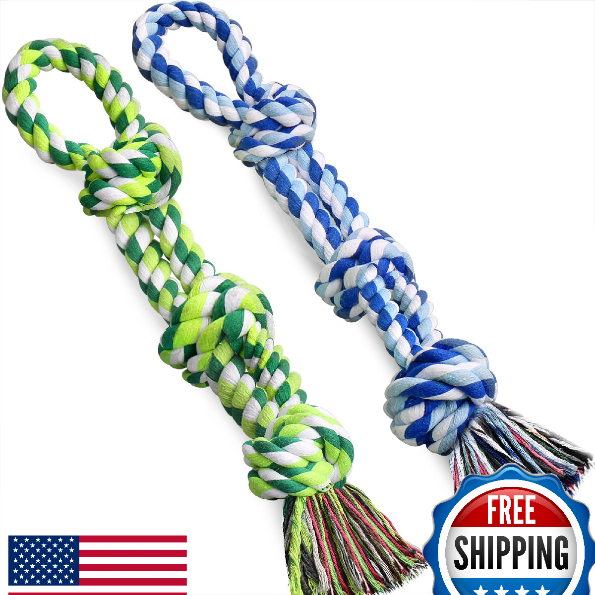 UPSKY Dog Rope Toys 2-Pack for Medium/Large Dogs, Nearly Indestructible Chew
