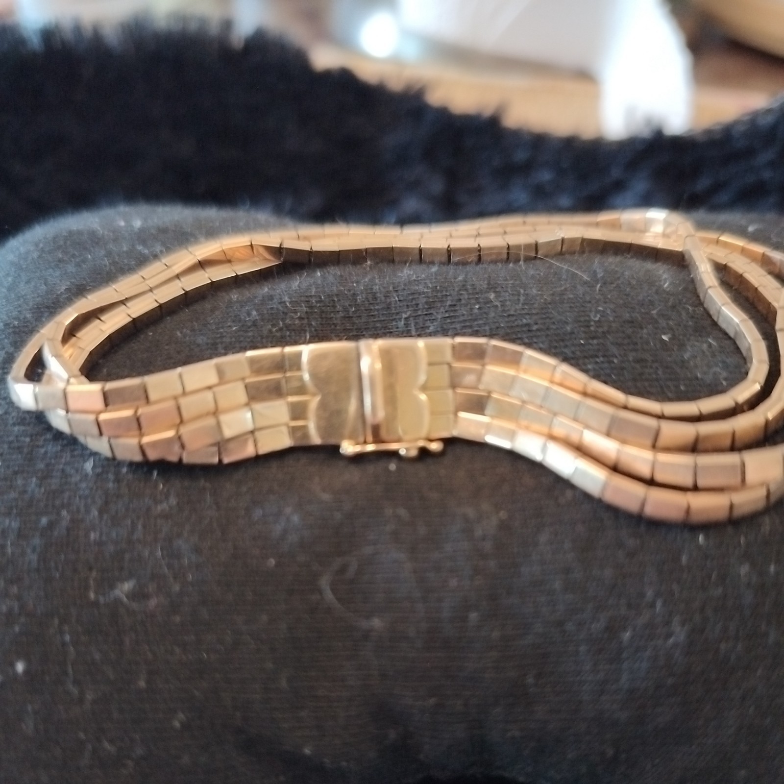 VTG 20's 18k Gold Bracelet 4 Strand Ribbon Box Tennis Liquid 750 587VI stamped