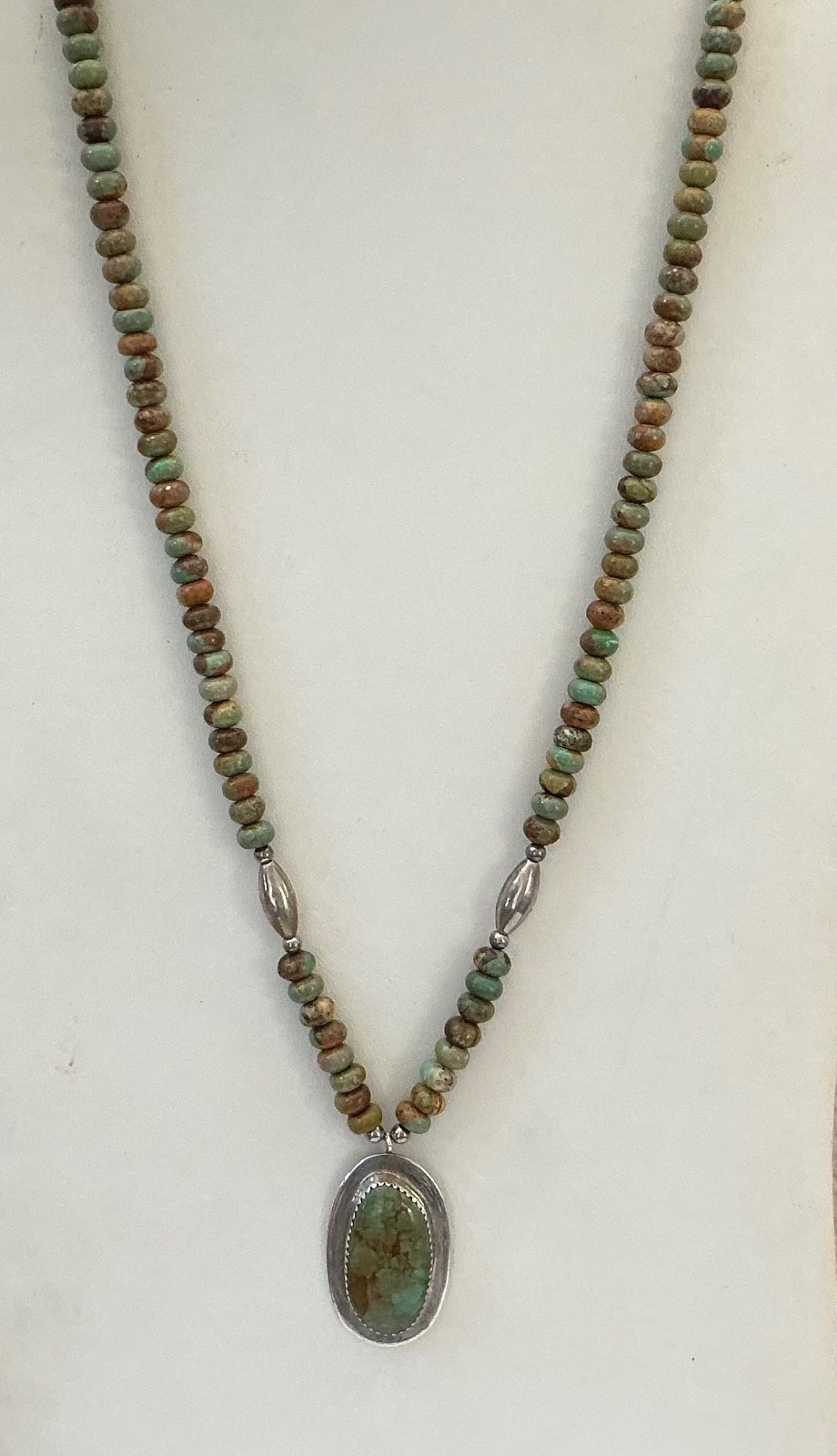 VTG Signed PJC Sterling Silver Turquoise Pendant w/Matching Turquoise Beads