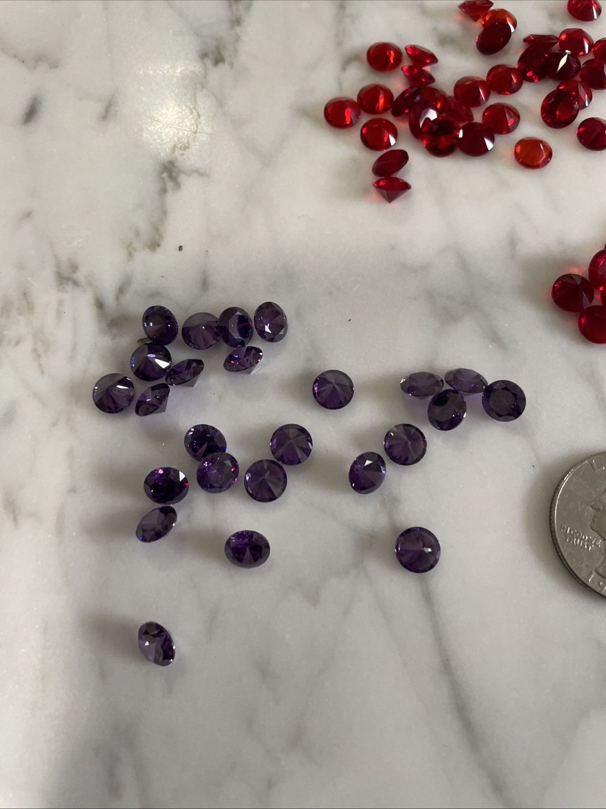 90 + VTG 7mm Glass Amythest And Ruby Stones 