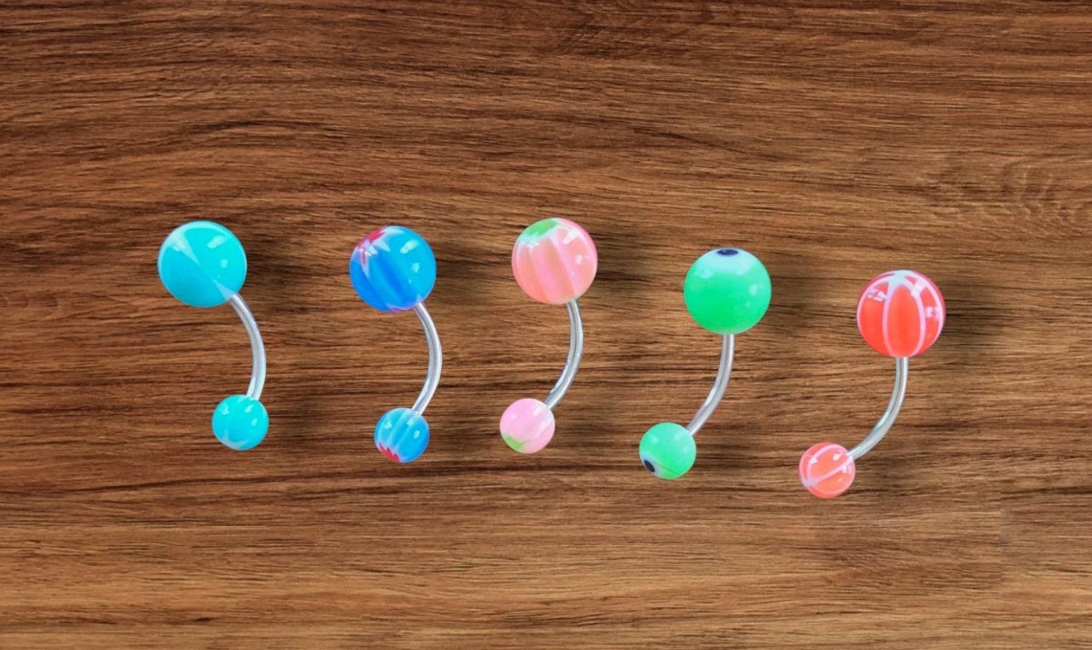 Lot of 5 Multicolor Acrylic Belly Button Rings – Fun Designs Navel Jewelry 14G