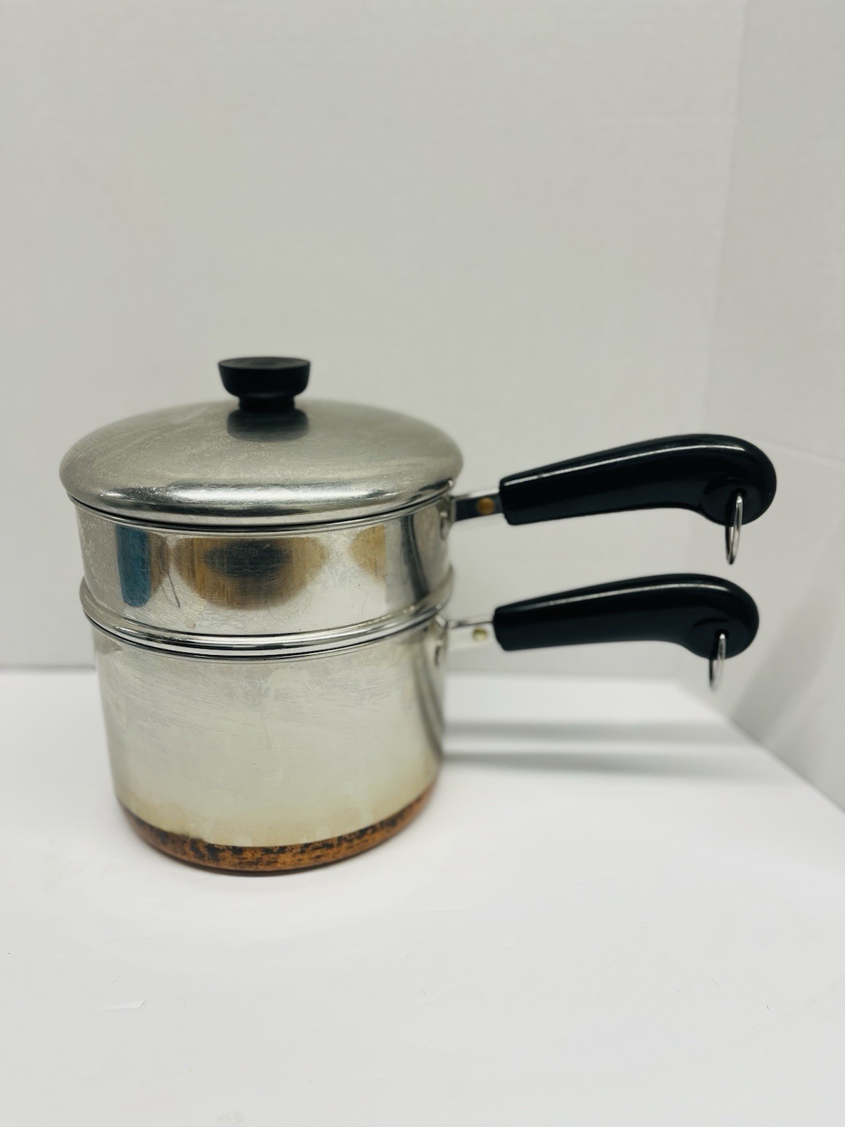 Vtg 1801 Revere Ware Copper Bottom 3 Qt Saucepan & Steamer w/ Lid