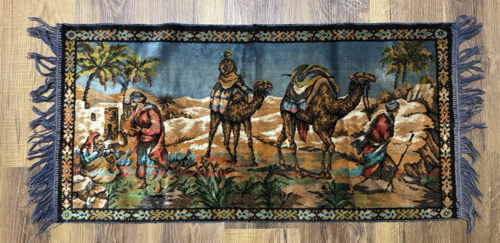 Vintage Middle Eastern Velvet Tapestry – Signed Victor Wong, 1969, 44×19”