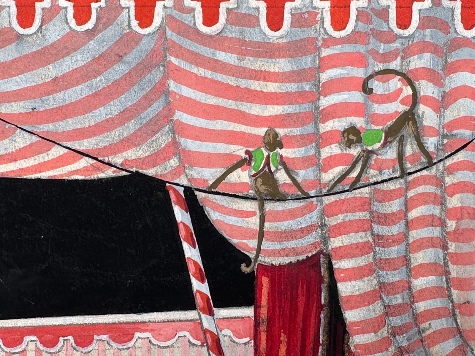 Dessin décor de théâtre cirque piste singe Achille Zavatta Claude Perrier XX
