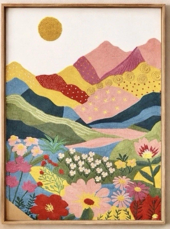 New BP Home Textile Embroidered Woven Wall Art Mountains, Flowers, Moon 18”x26”