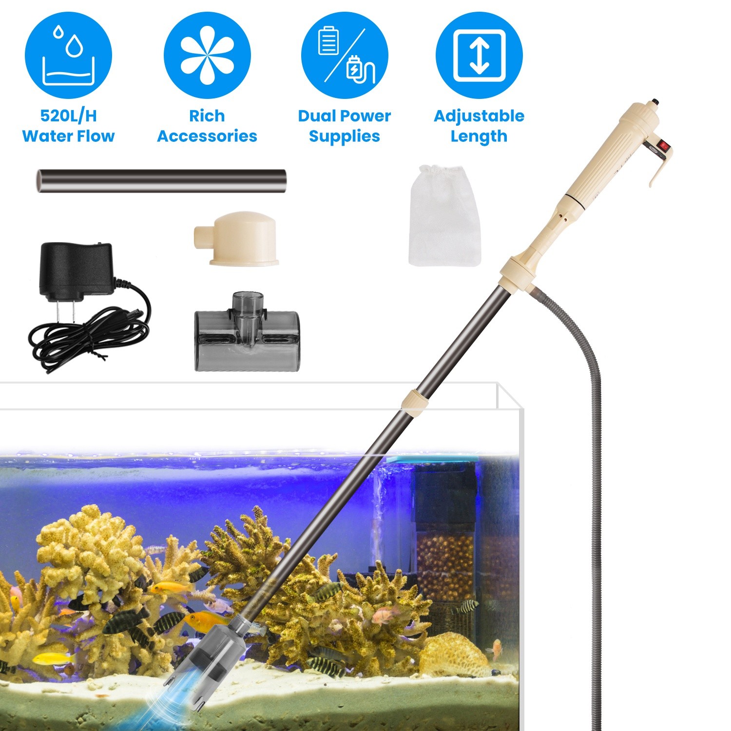 Multifunctional Electric Aquarium Gravel Cleaner Kit – Adjustable Fish Tank Vacu