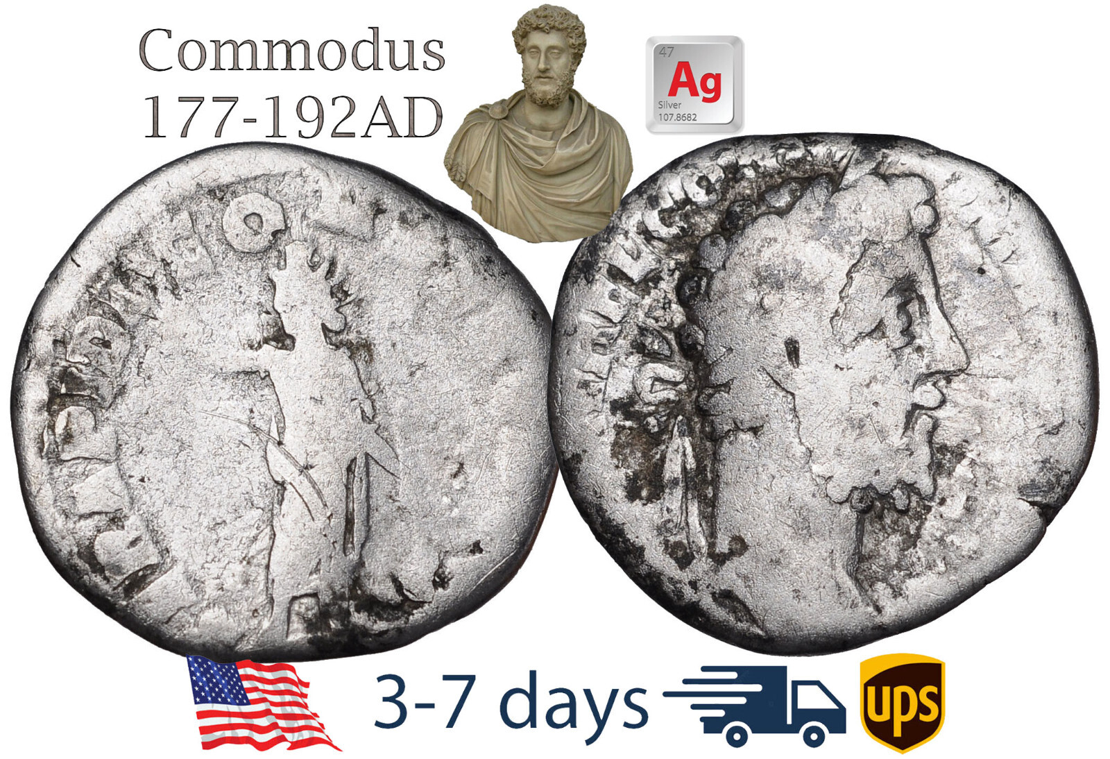 Ancient Roman Empire Coin Silver Denarius COMMODUS 177 - 192 AD Authentic #21164