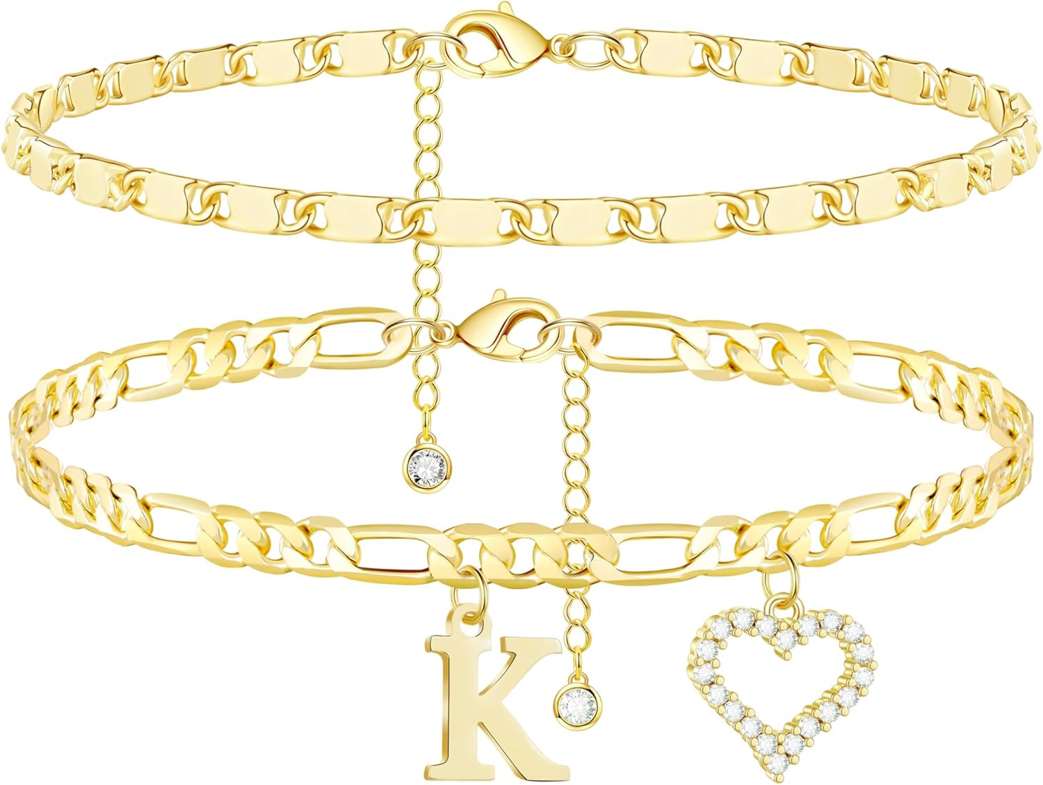 Initial Ankle Bracelets for Women Waterproof 14K Gold Plated Dainty Layered Figa