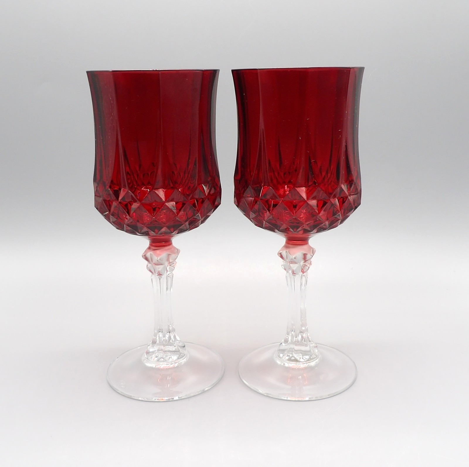 Longchamp by Cristal D’Arques-Durand Tall Red Water Goblets w/Clear Stem S/2