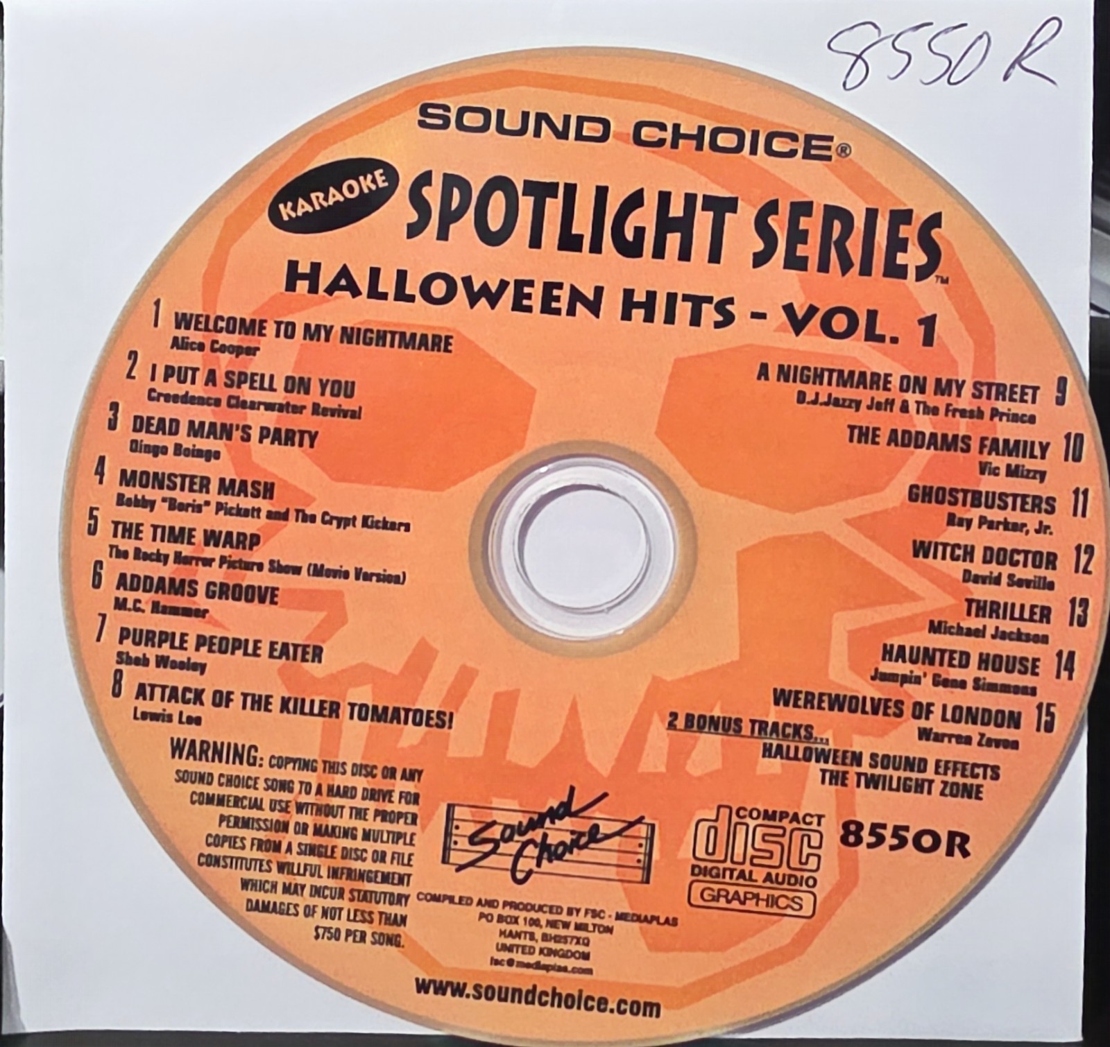 SC8550R HALLOWEEN    RARE     SOUND CHOICE KARAOKE CDG  LOT LONG DRIVE