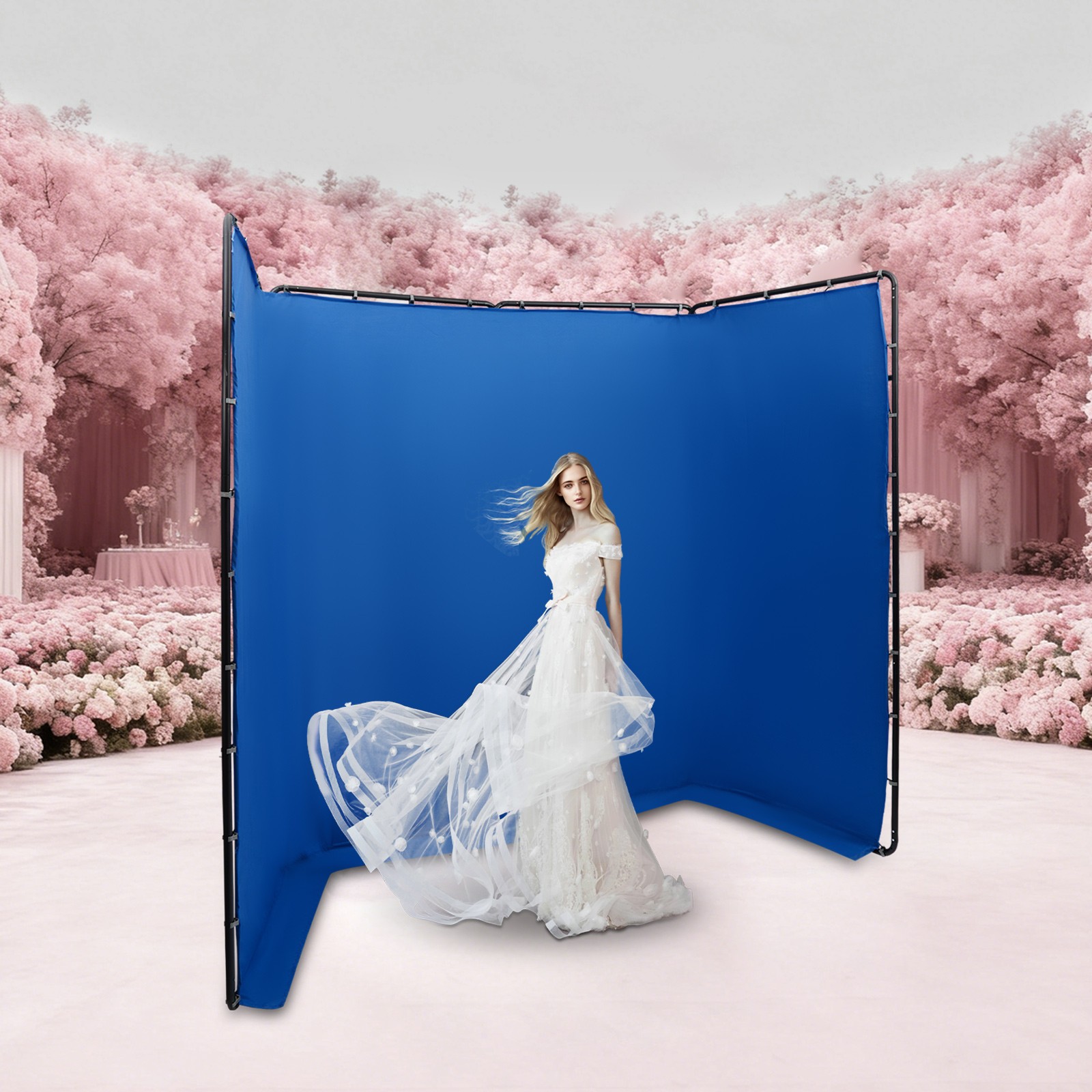 4*2.4m Photography Backdrop Stand Floor Standing Backdrop Stand with Curtain NEW