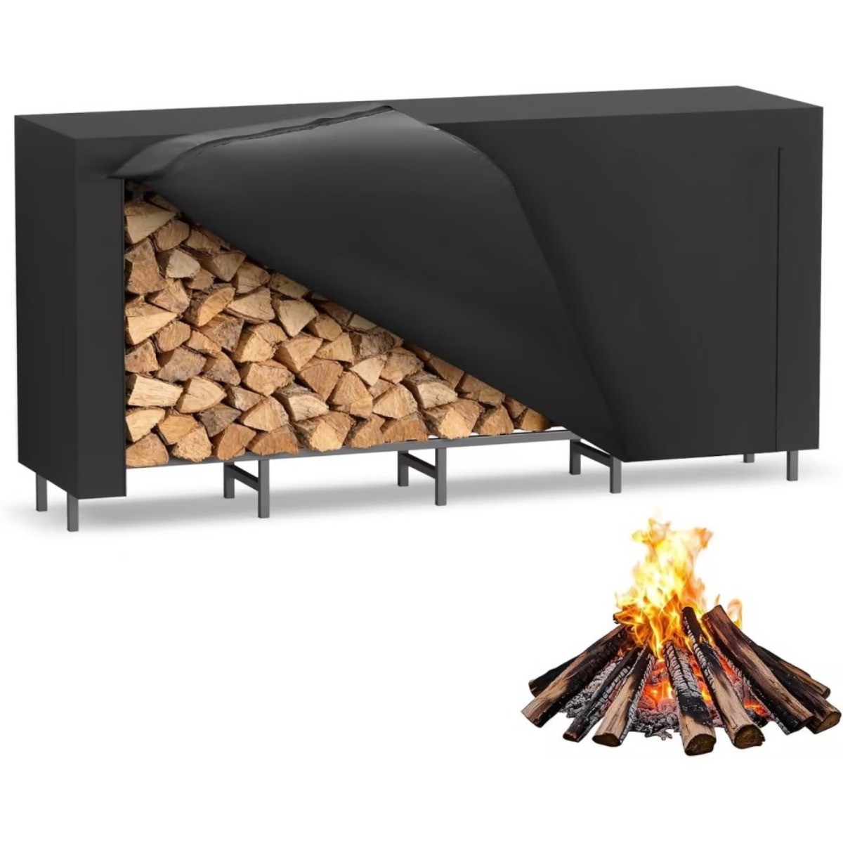 Heavy Duty Firewood Log Rack with 600D Cover, 12.7FT for Fireplace Patio Storage
