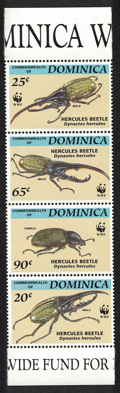 Dominica WWF Hercules Beetle Strip of 4v 1994 MNH SG#1799-1802
