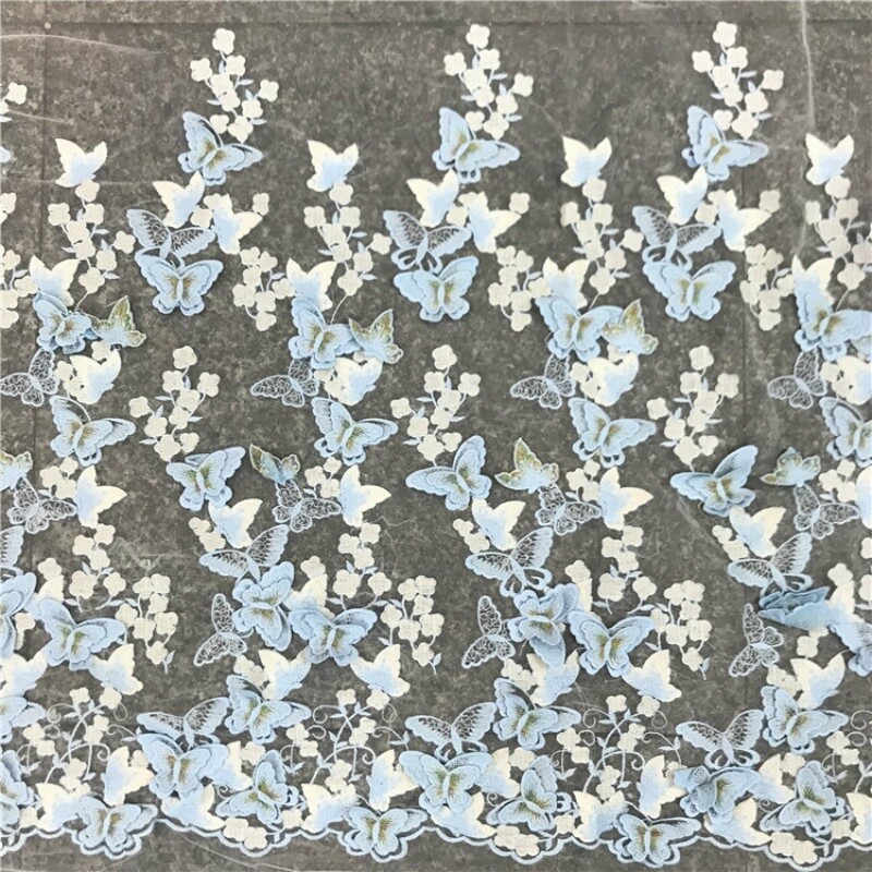 3D Embroidery Fabric Butterfly Floral Lace Bridal Dress Sewing Costume By Yard