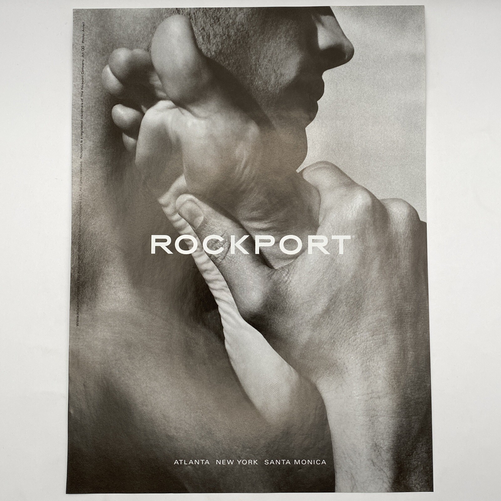 2000 Rockport Footwear PRINT AD Man Caress Massage Woman's Bare Foot Toes B&W