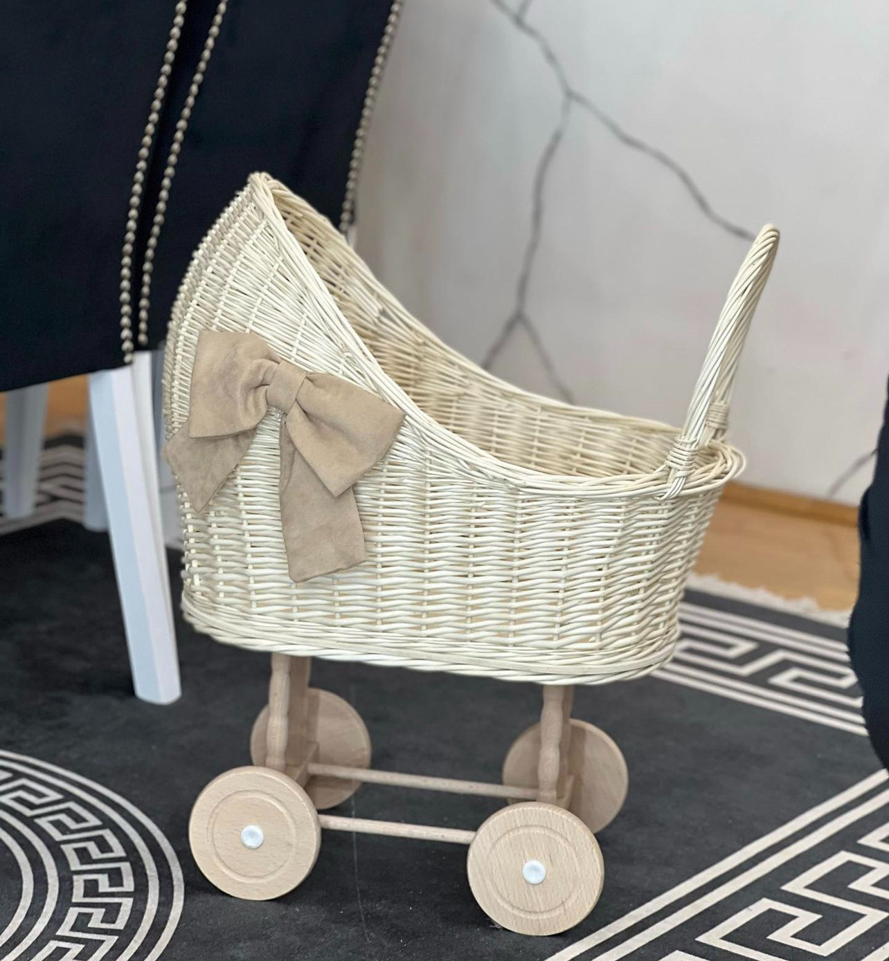 NEW White Wicker Doll Pram Doll Stroller Baby Wicker Stroller Wood Baby Doll
