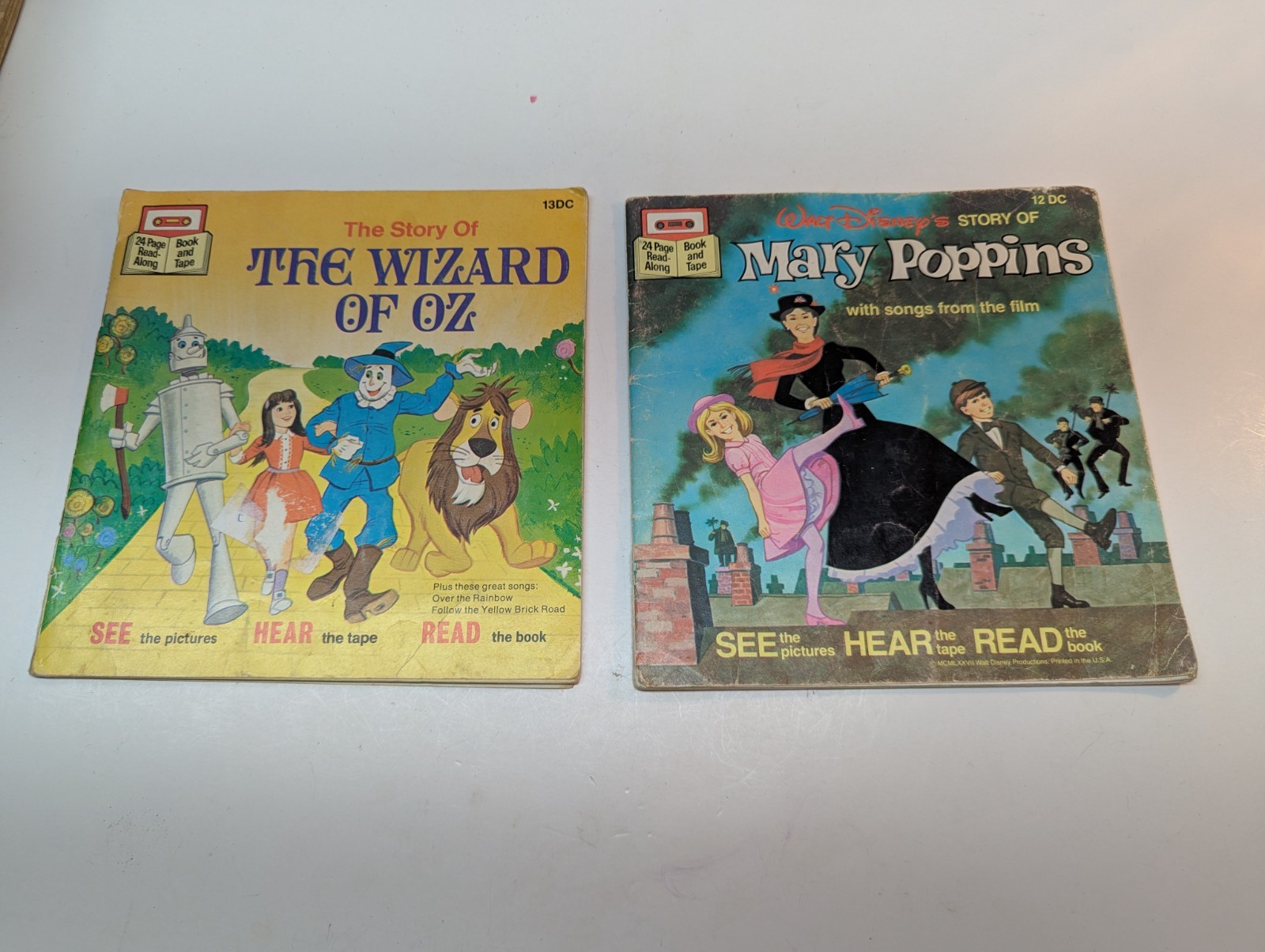 LOT OF 2 Read A Long Book and Tape: Wizard of Oz 13 DC & Mary Poppins 12 DC VTG