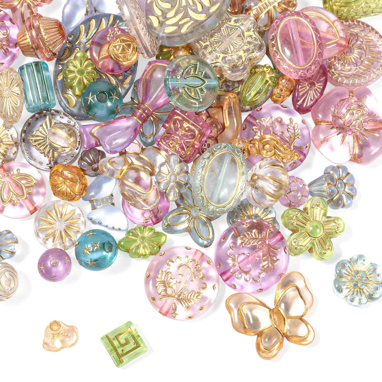 50-70 Pcs Cute Assorted Kawaii Aesthetic Beads Various sizes, Mixed colors 