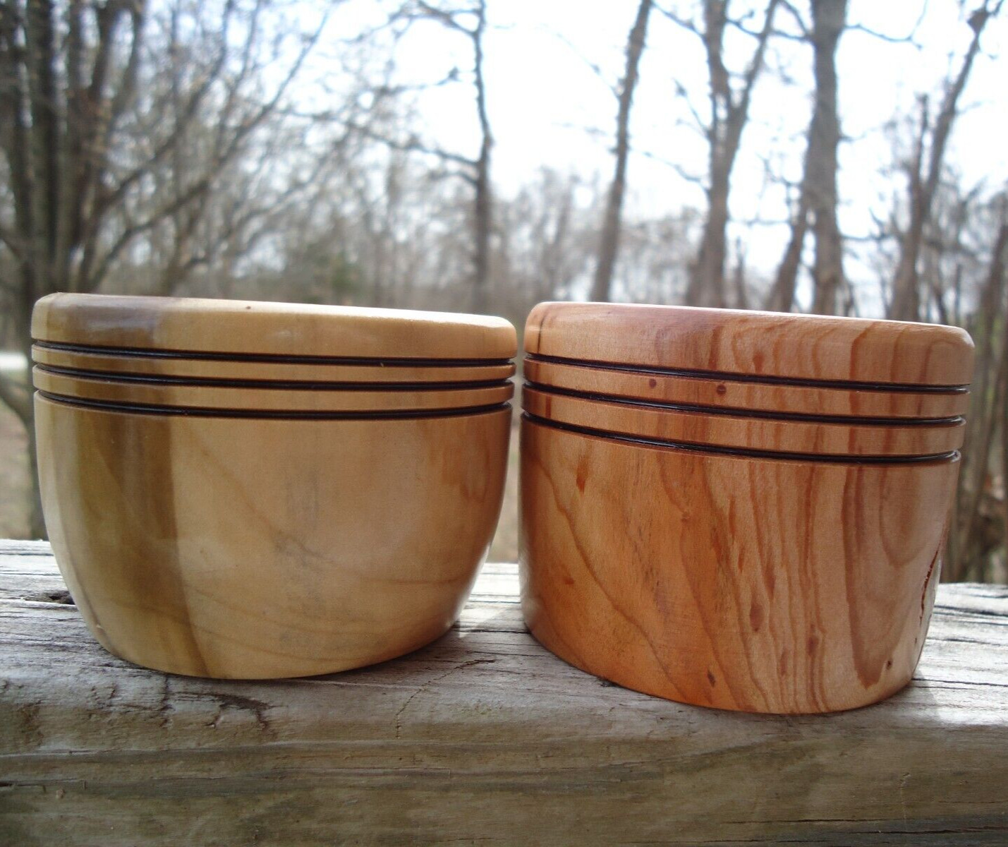 Pair Turned Wood Trinket Dish Catch All Dice Cups Earthy Nature Cabin Vanity
