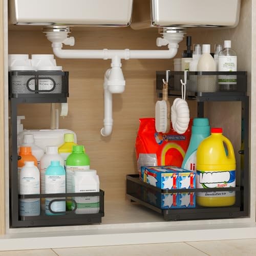 Under Sink Organizer 1 Pack, 2-Tier Slide Out Cabinet Organizer Black (1 pack)