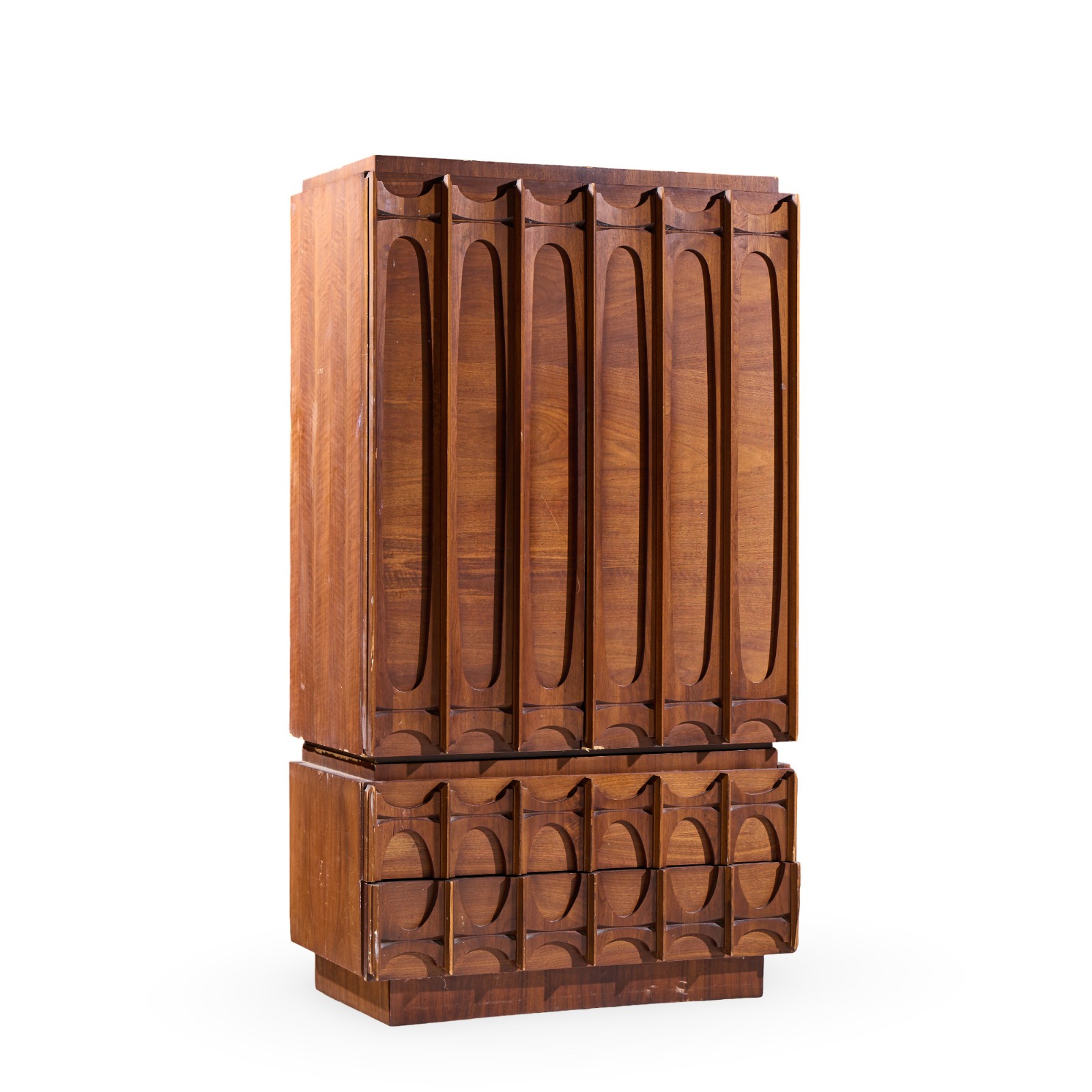Tobago Brutalist Mid Century Walnut Armoire Dresser