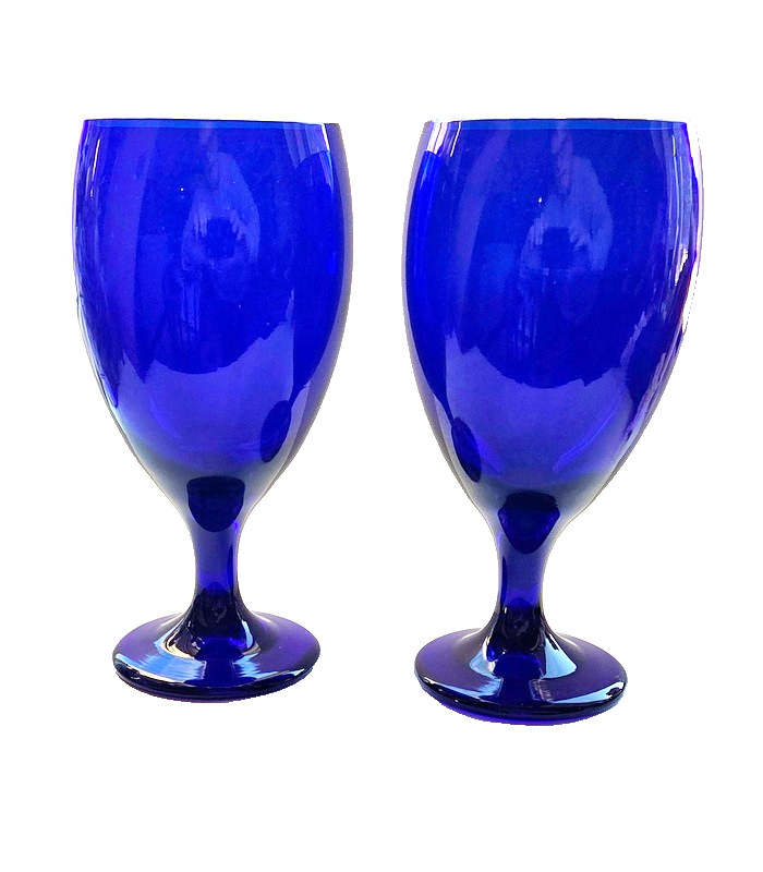 Set of 2 Signed Libbey Premier Cobalt Blue Glass Water Goblets