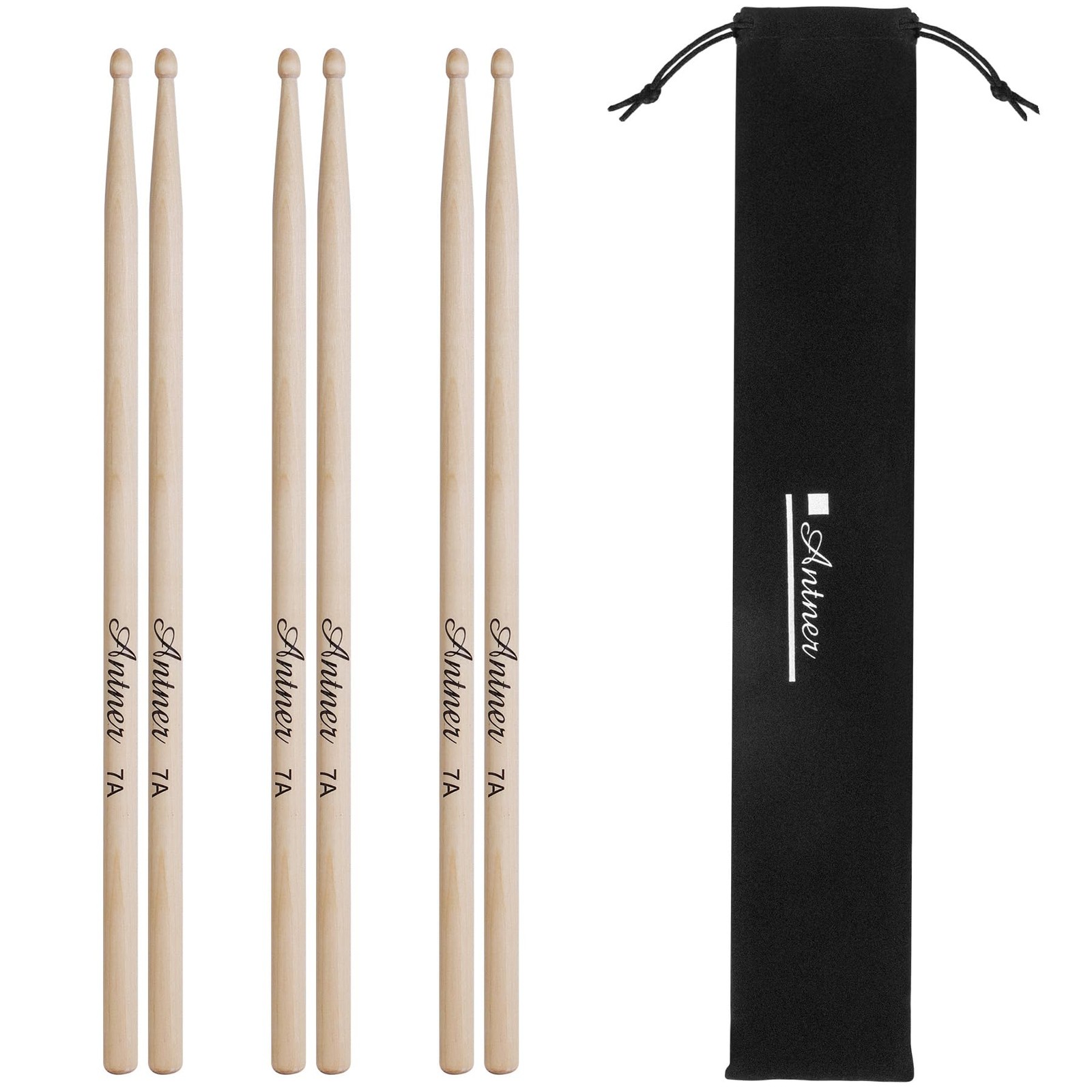 3 Pairs Maple Wood Drumsticks 7A Drum Sticks for and Beginners