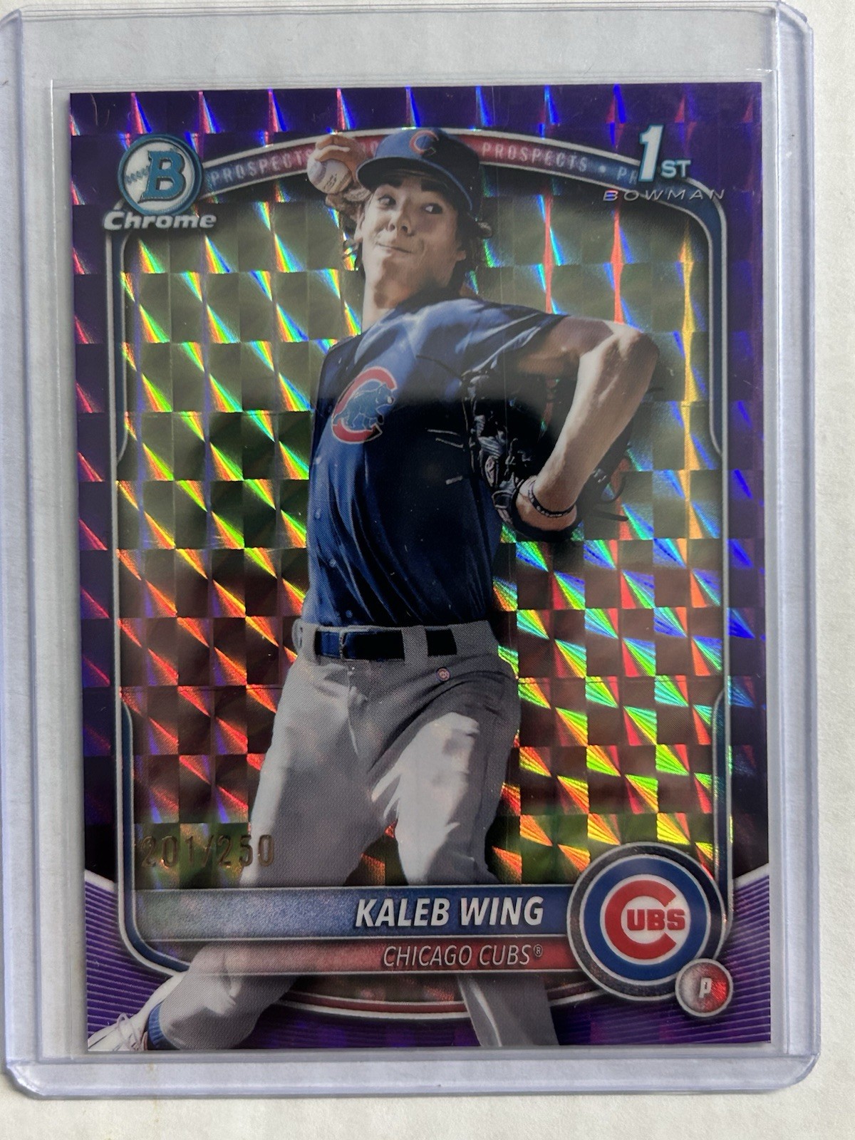 2025 Bowman Draft #BDC-131 Kaleb Wing Chrome Purple Geometric #/250