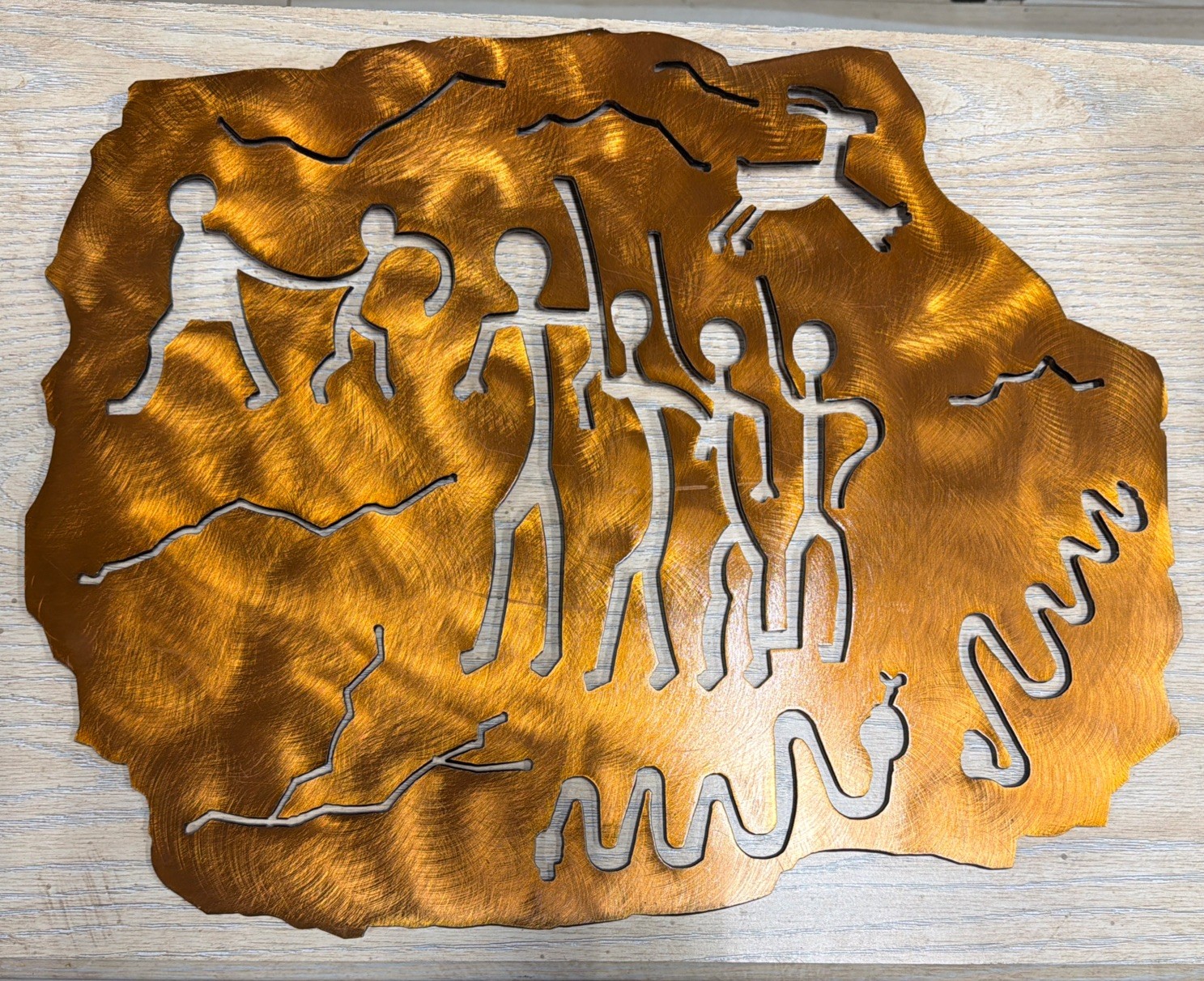 Metal Wall Hanging Gold Tone Featuring Warriors And Snakes Unique One Of A Kind