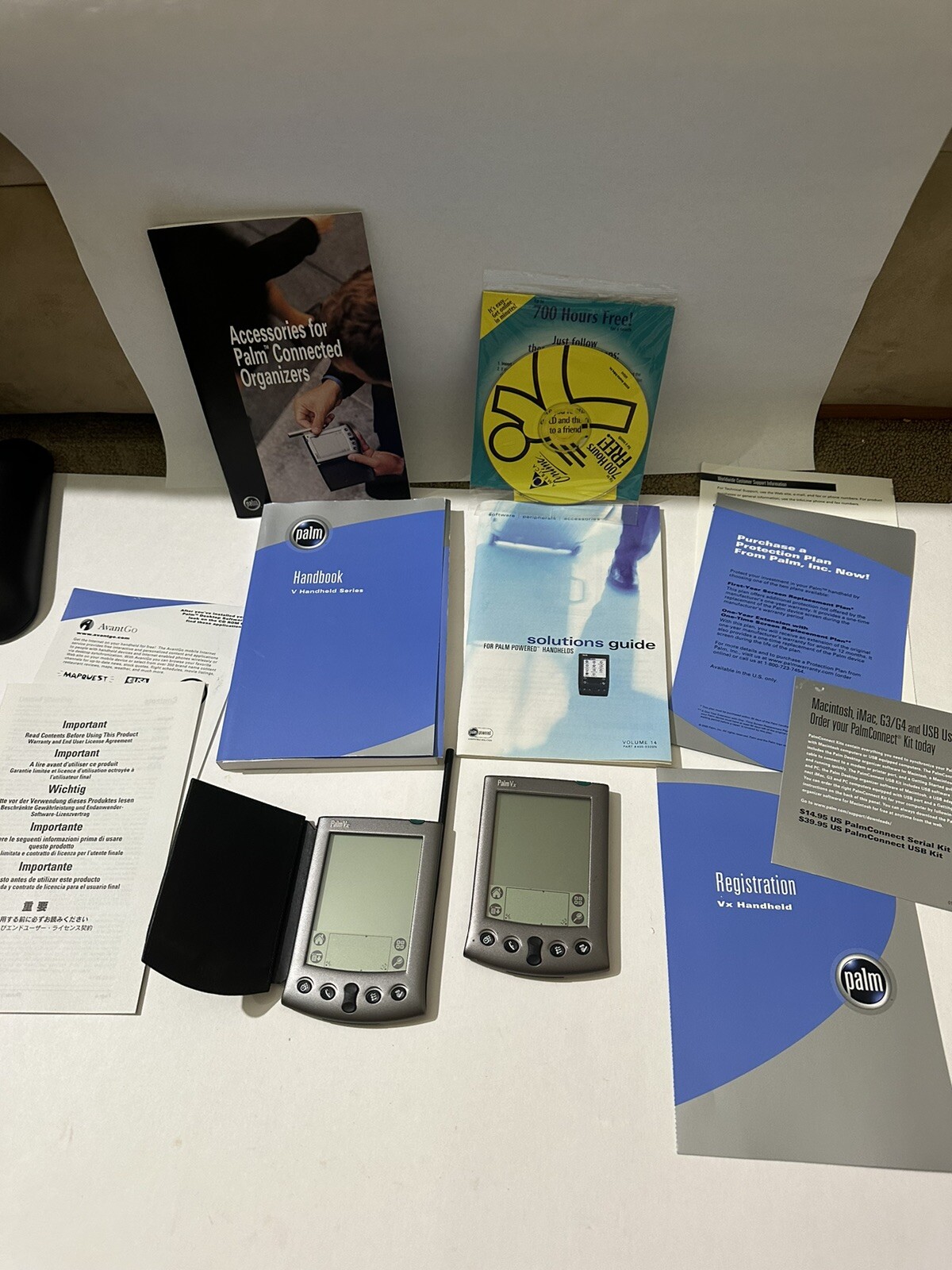 Bundle Lot 2 Palm Pilot Vx Handheld + Manuals Handbook AOL 700 Hours & more READ