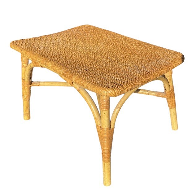 Vintage Rattan Bamboo Coffee Side Table Palm Beach Regency MCM Boho Rectangle