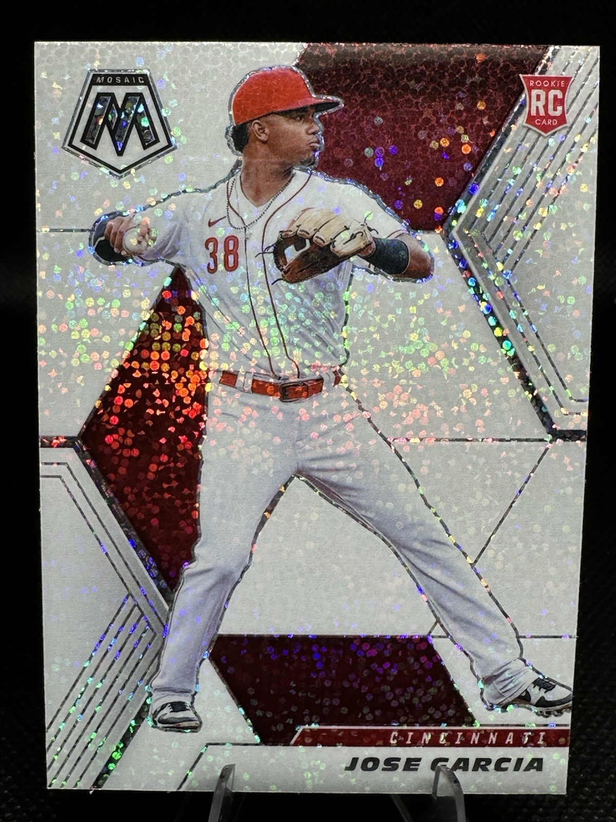 Jose Garcia - 2021 Panini Mosaic Baseball White Sparkle Prizm RC Cincinnati Reds