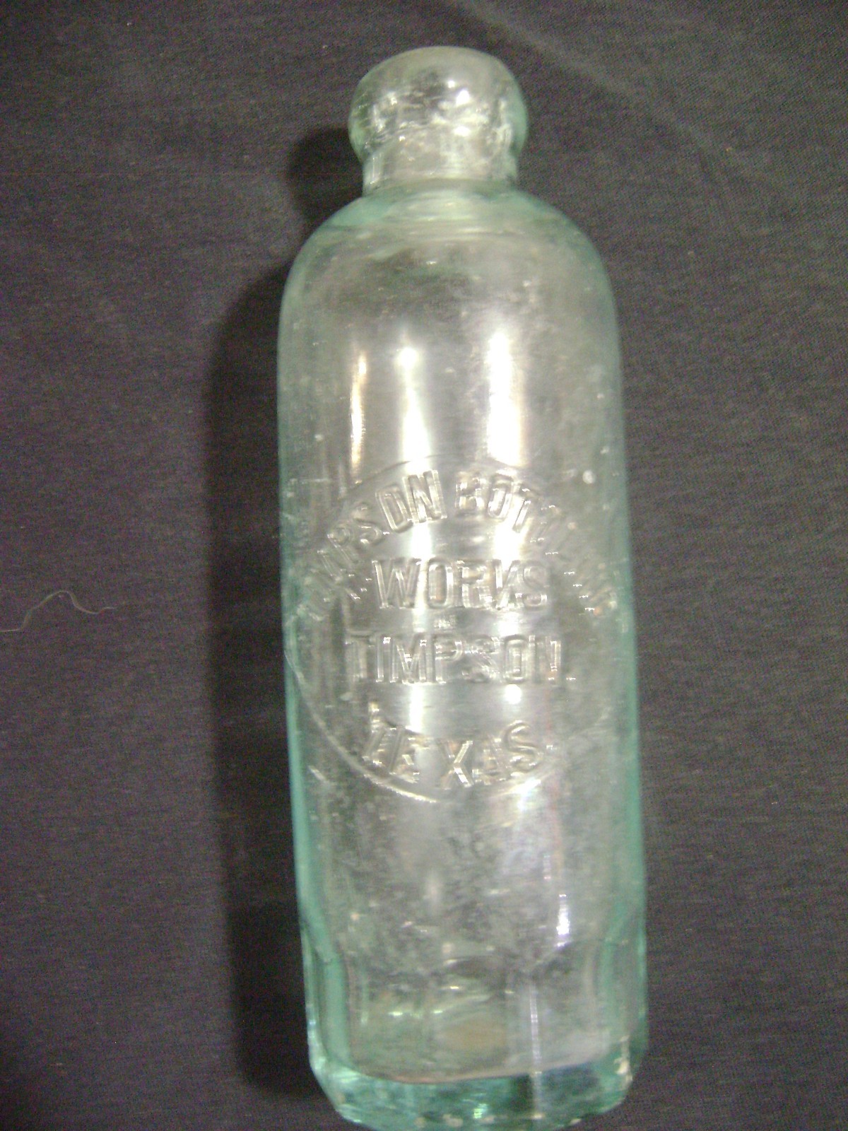 VTG TIMPSON BOTTLING  WORKS TIMPSON TEXAS HUTCHISON GREEN GLASS SODA POP BOTTLE