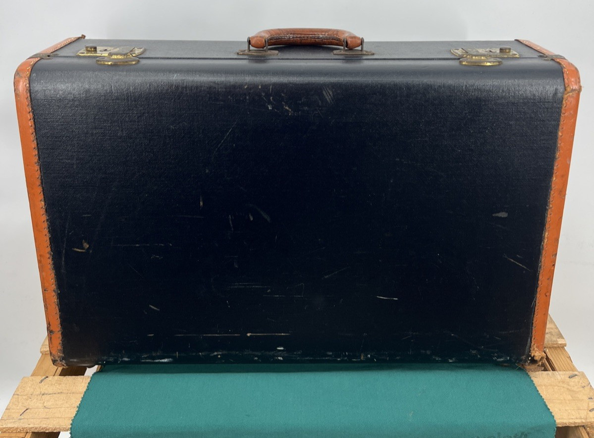 Vintage MCM Black Travel Hard Case Suitcase Leather Trim 21x13x6.5”