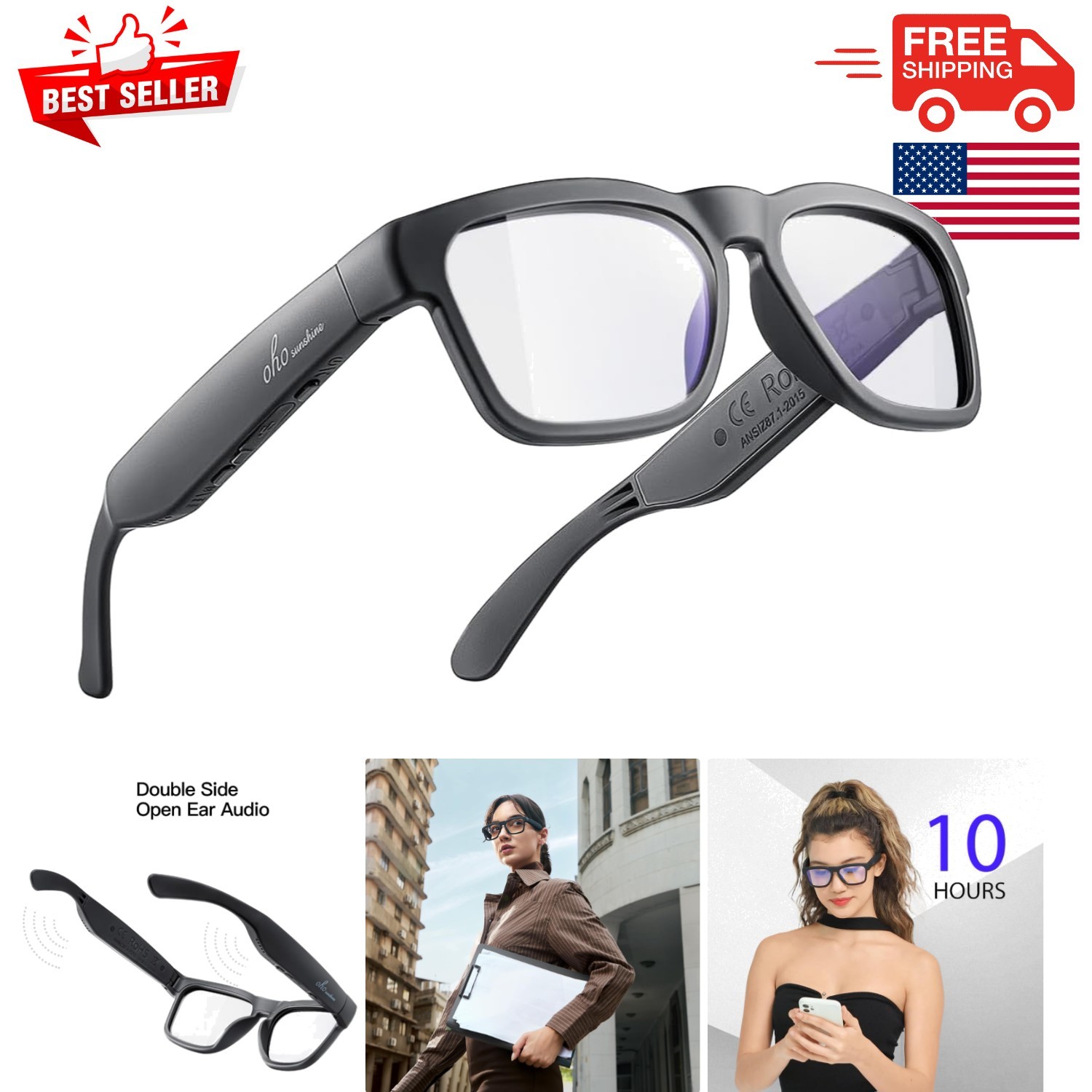 Sleek Wireless Bluetooth Smart Glasses: Safety & Style Unite with Voice Control