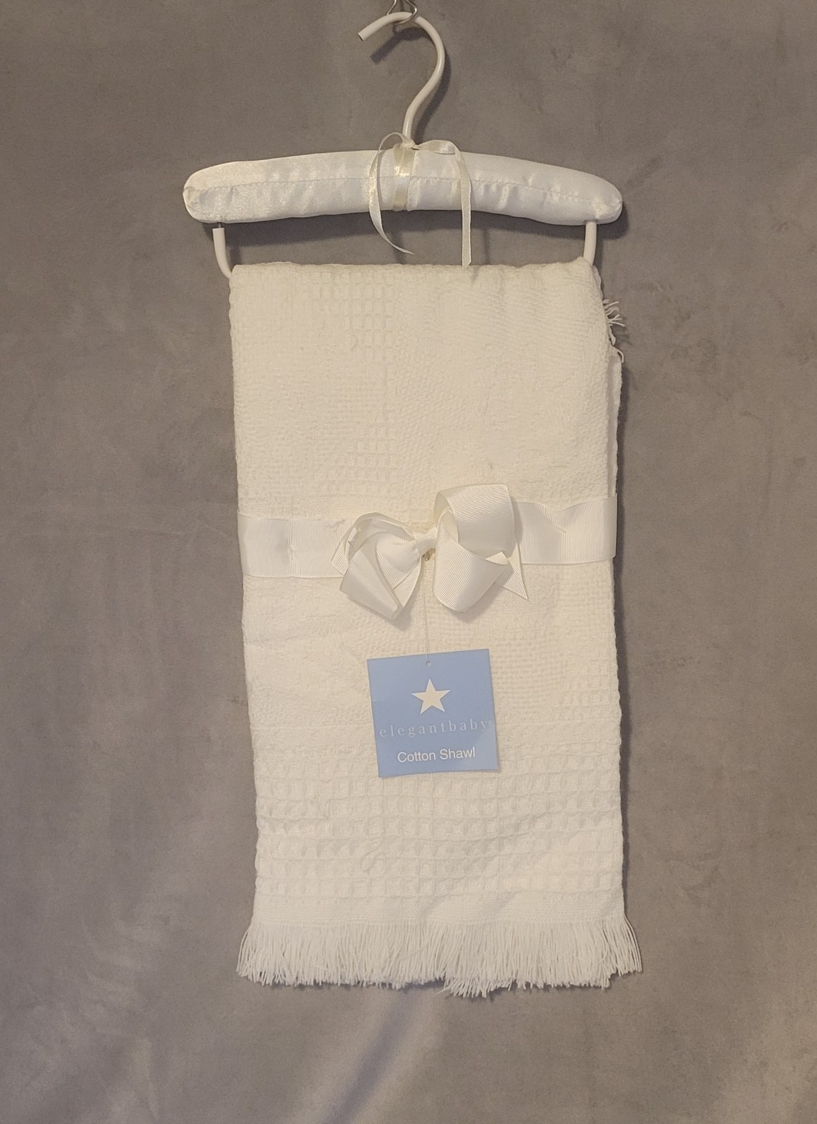 Elegant Baby White Acrylic Fringed Shawl Blanket